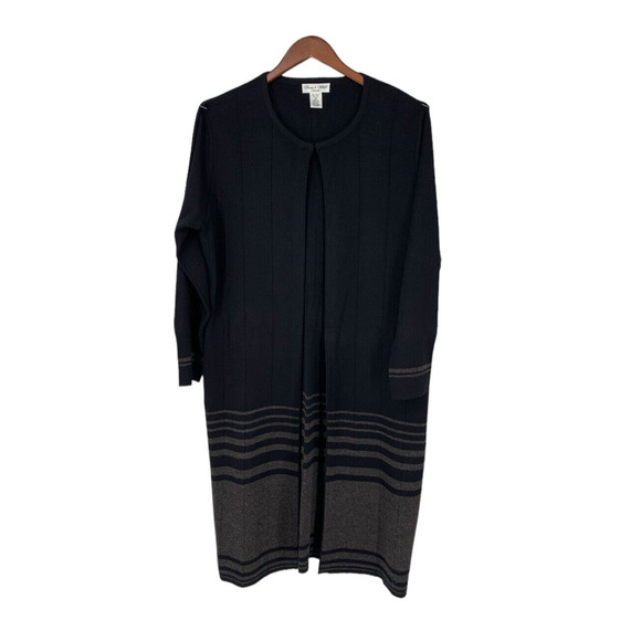 Deane & White Woman Long Cardigan Size 1X Plus Wool Blend Black Gray - Picture 1 of 8